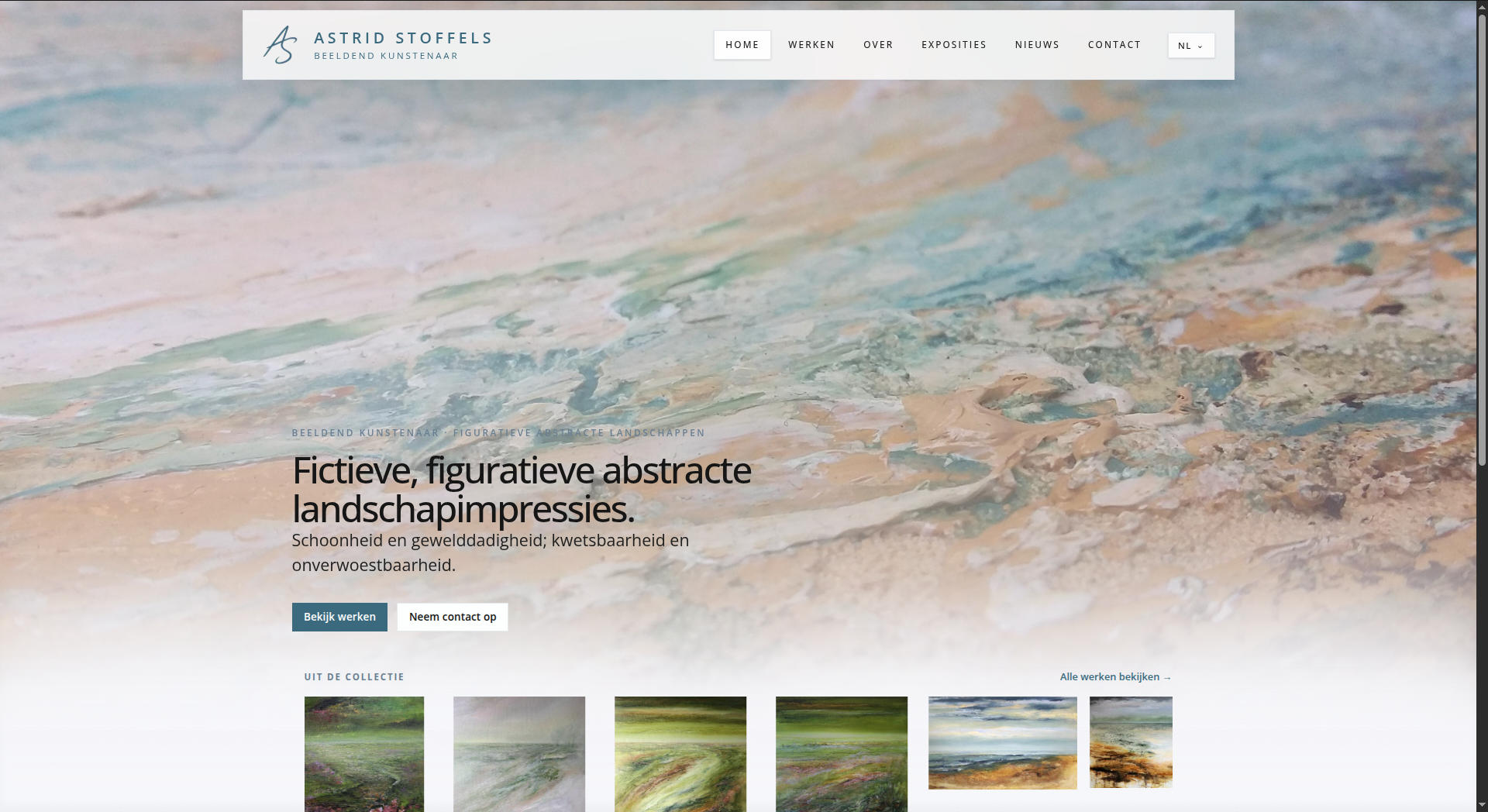 Homepage van de kunstenaarswebsite van Astrid Stoffels