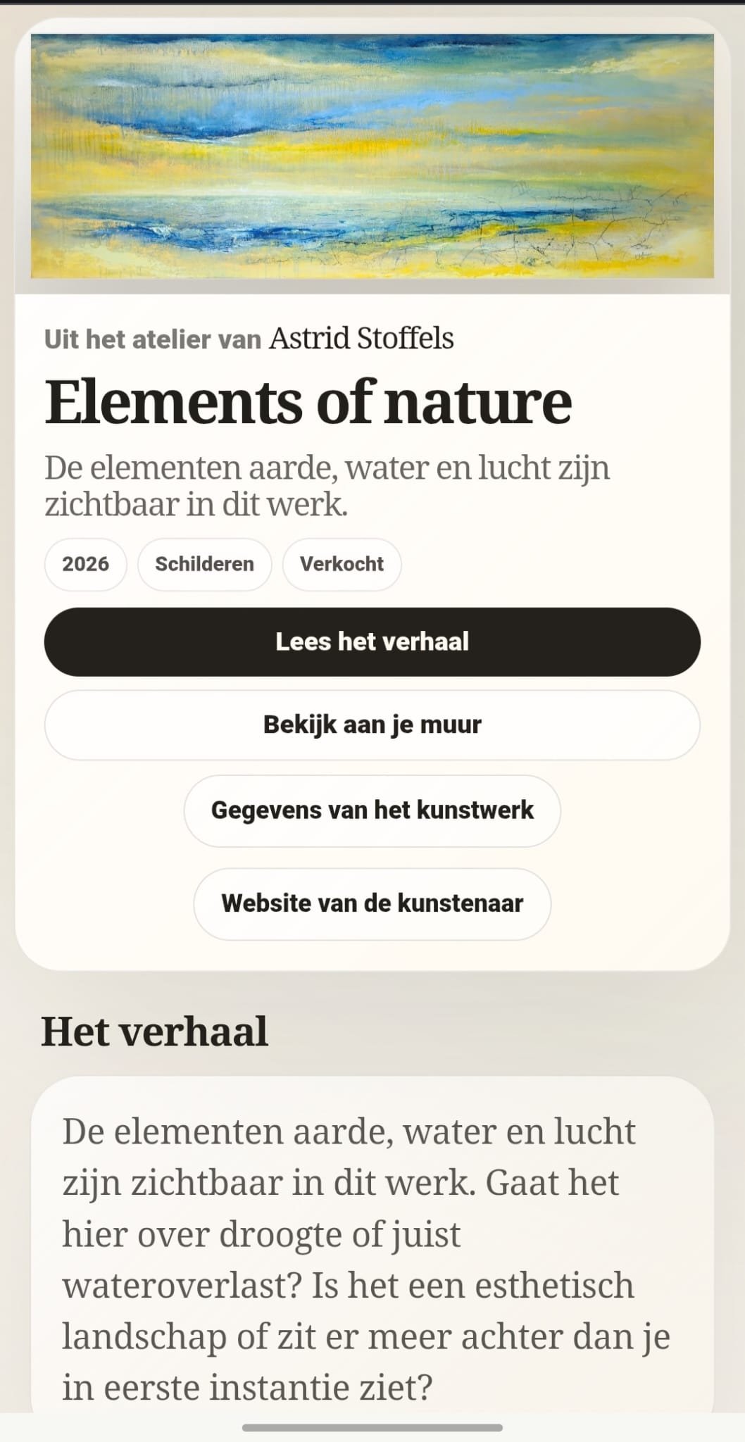 Publieke kunstwerk story page geopend op een telefoon
